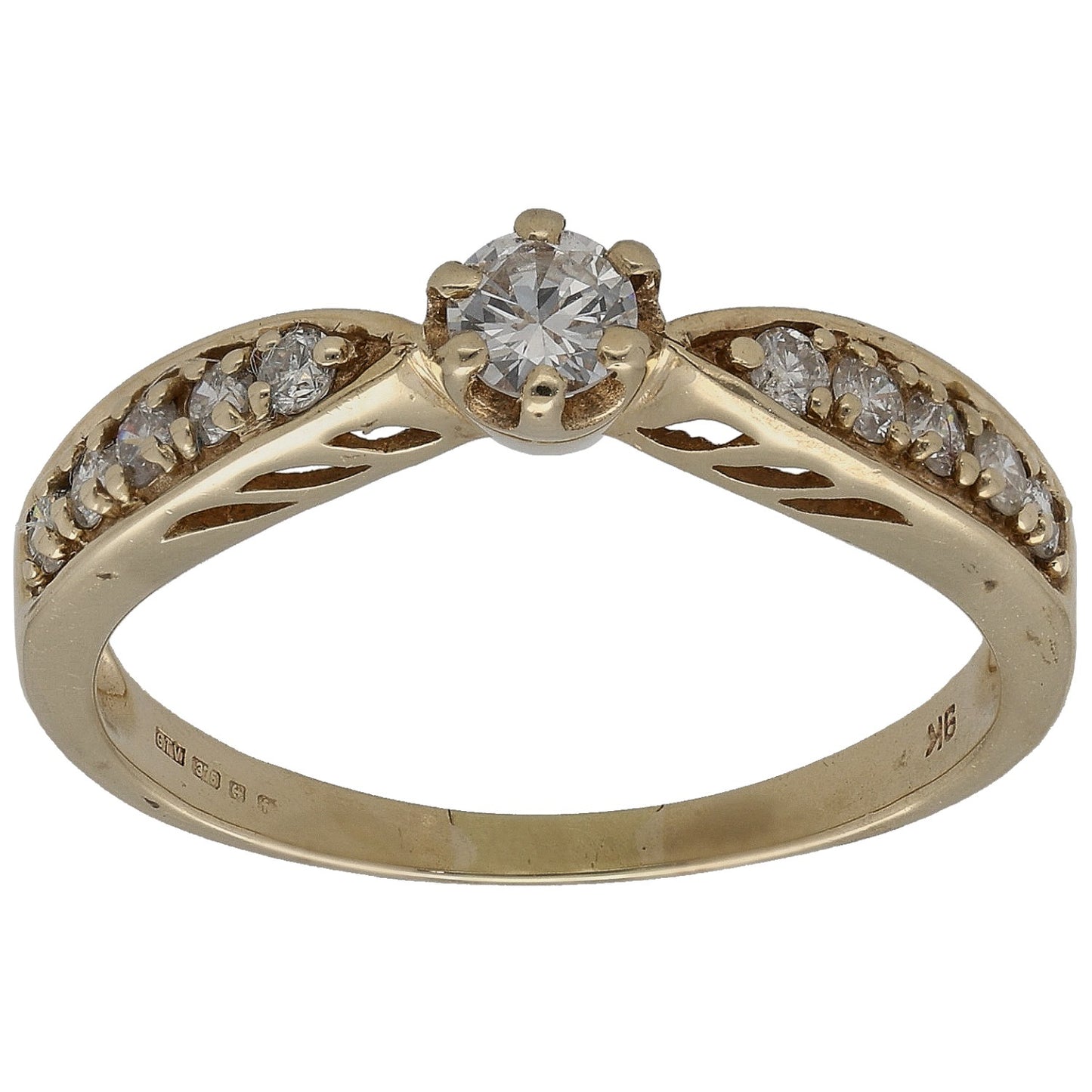 9ct Gold 0.55ct Diamond Solitaire Ring With Accent Stones Size S