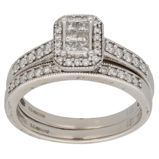 9ct White Gold 0.50ct Diamond Ring Set Size N