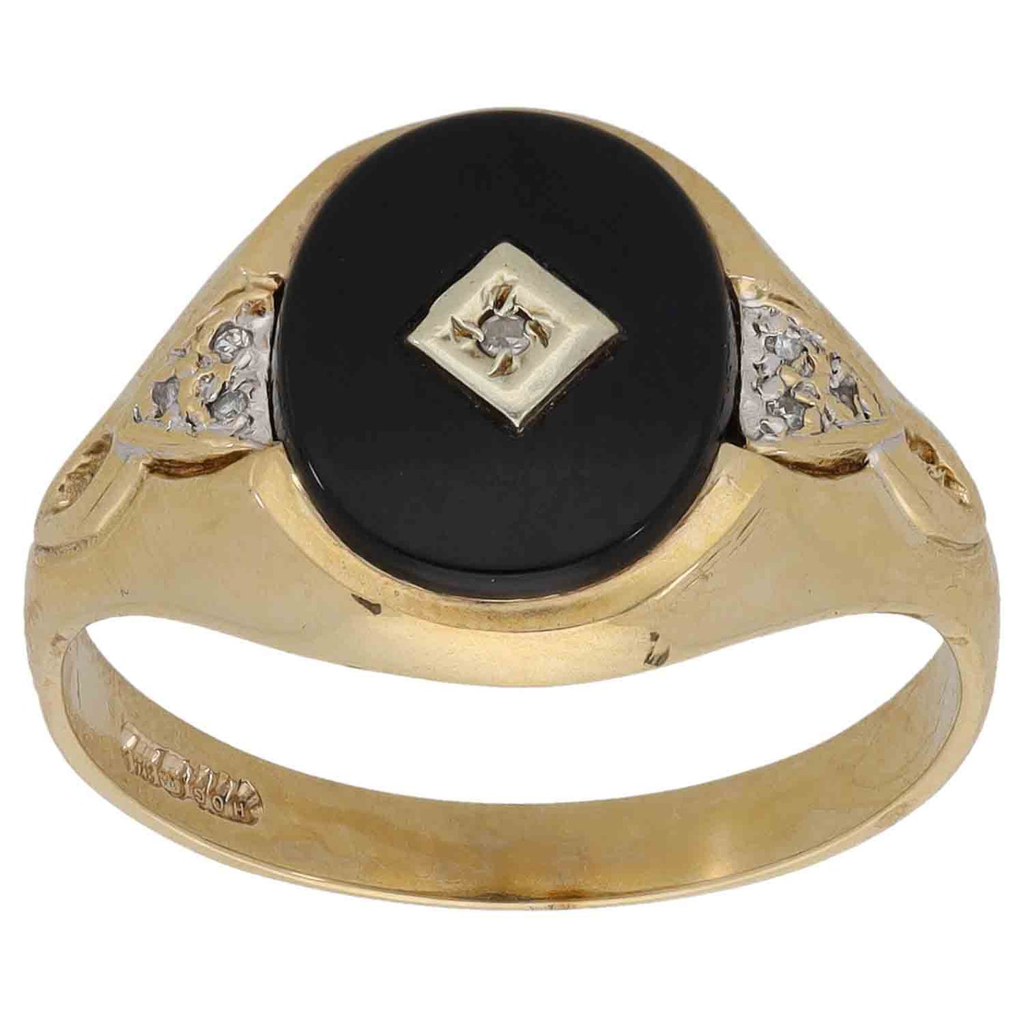 9ct Gold 0.035ct Diamond Patterned Signet Ring Size T