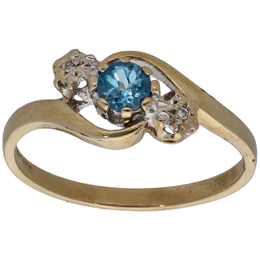 9ct Gold Topaz & 0.01ct Diamond Trilogy Ring Size N