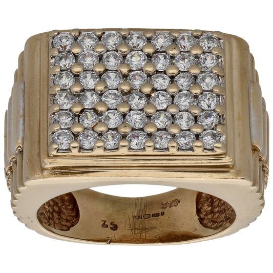 9ct Gold Cubic Zirconia Patterned Signet Ring Size V