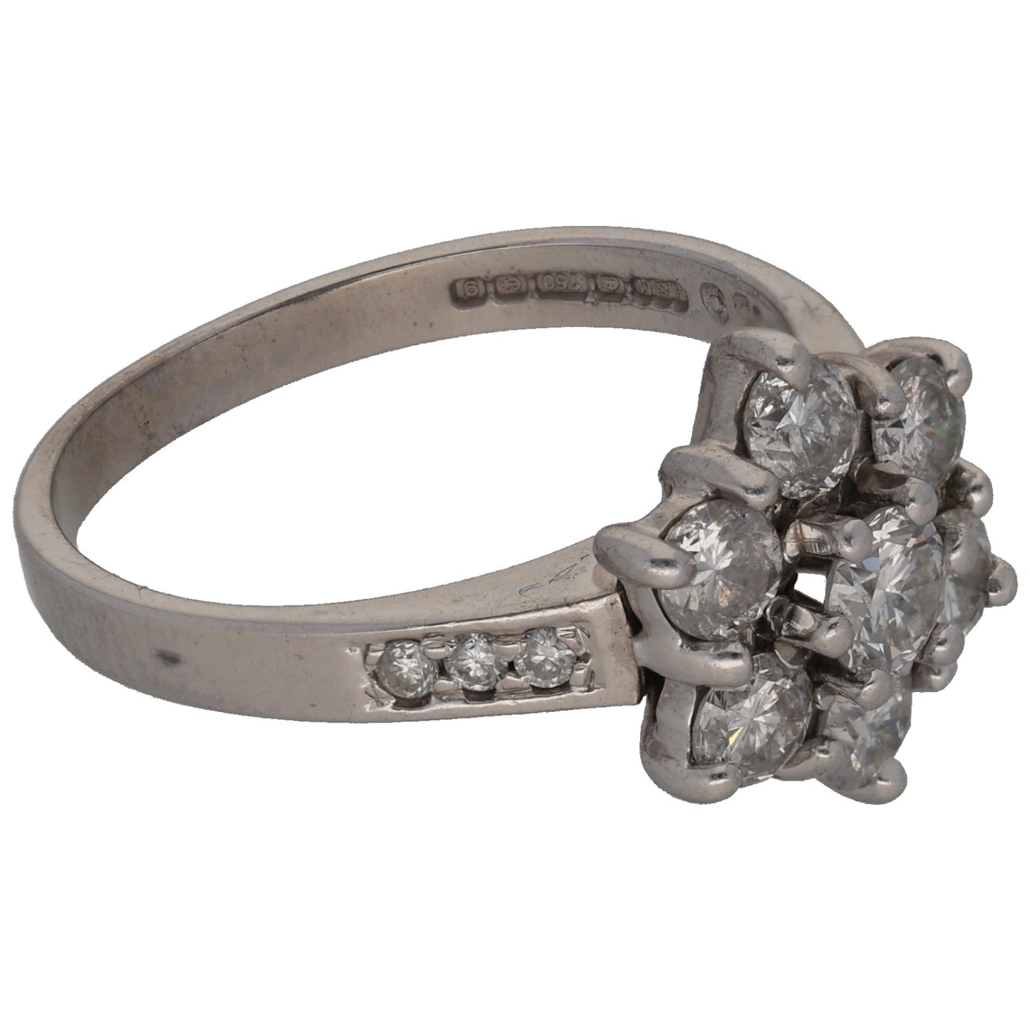 18ct White Gold 1.00ct Diamond Cluster Ring Size L