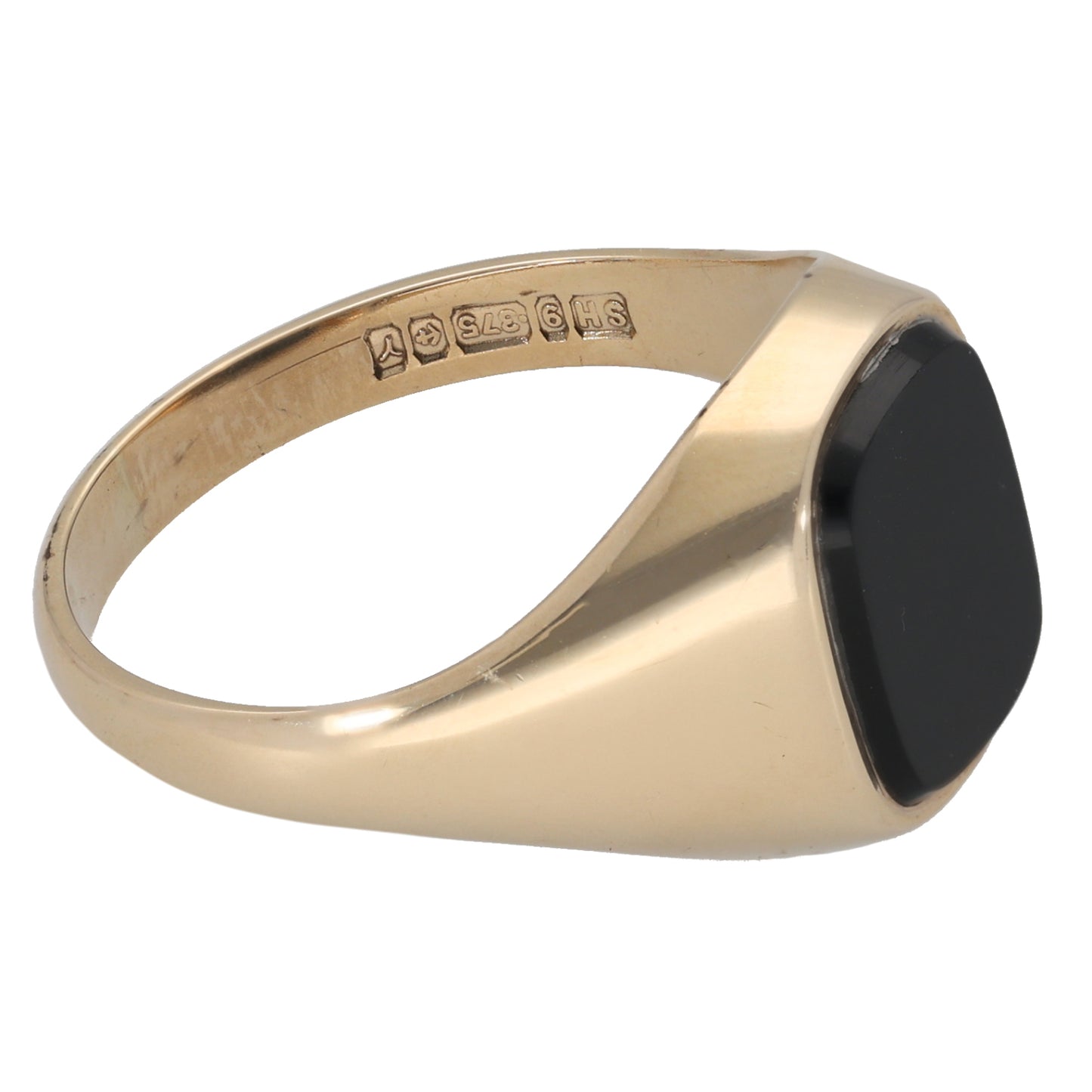 9ct Gold Onyx Patterned Signet Ring Size X