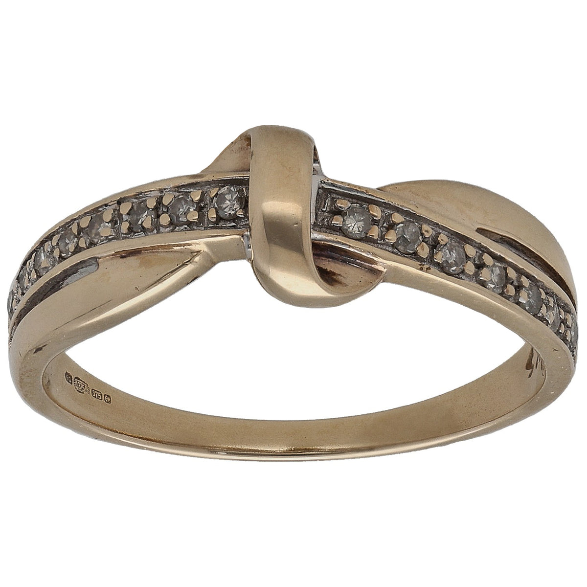 9ct gold ring with dark round-stone channel along the band, size N