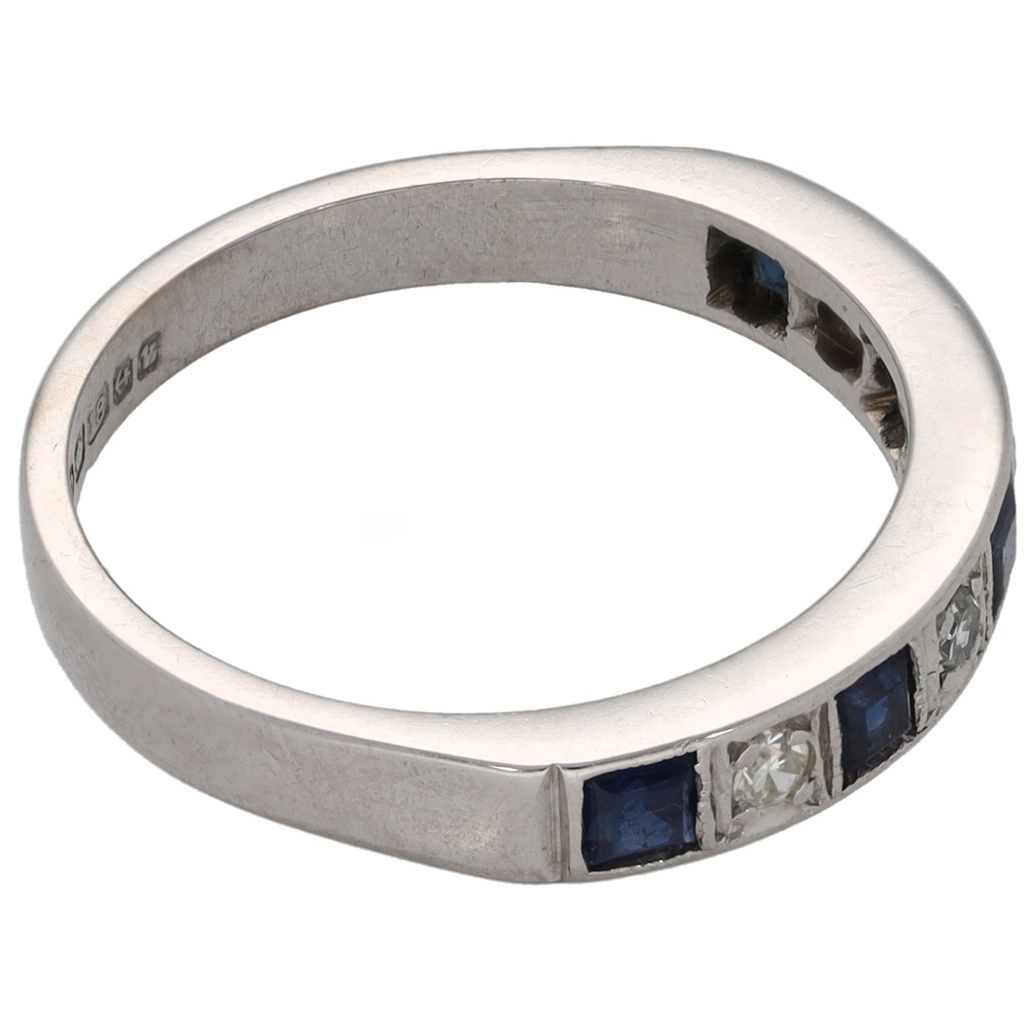 18ct White Gold 0.20ct Diamond & Sapphire Half Eternity Ring Size M