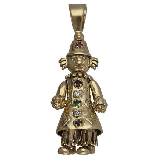 9ct Gold Ruby & Emerald & Sapphire & Cubic Zirconia Clown Pendant