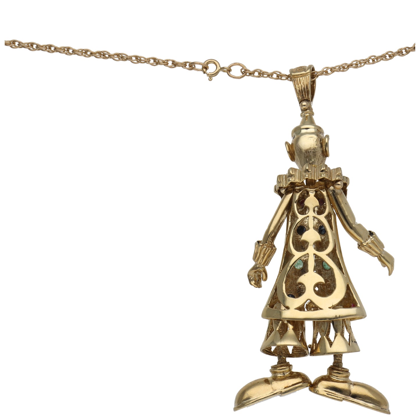 9ct Gold Ruby, Emerald, Sapphire & Cubic Zirconia Clown Pendant With Chain