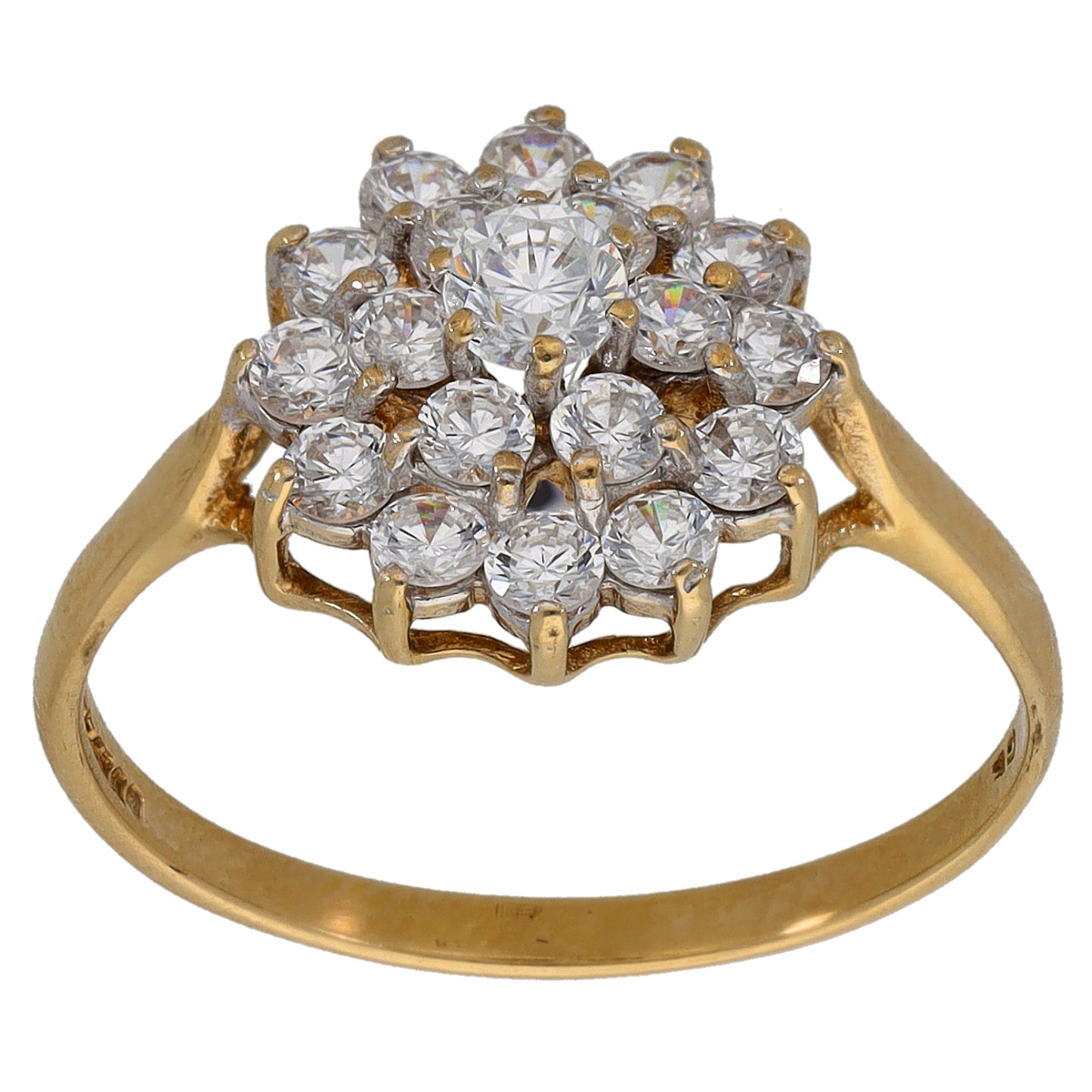 9ct Gold Cubic Zirconia Cluster Ring Size P