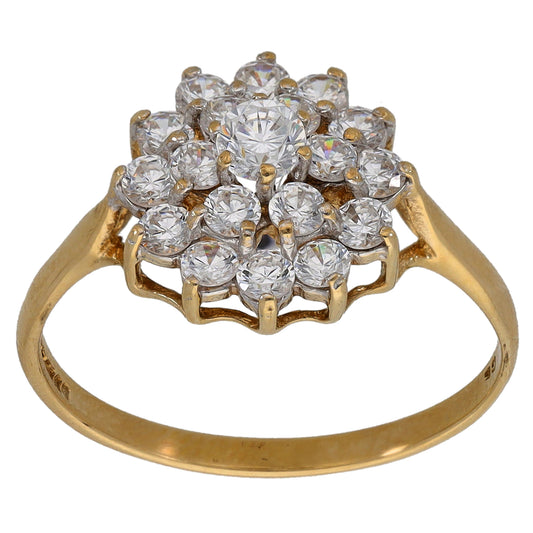 9ct Gold Cubic Zirconia Cluster Ring Size P