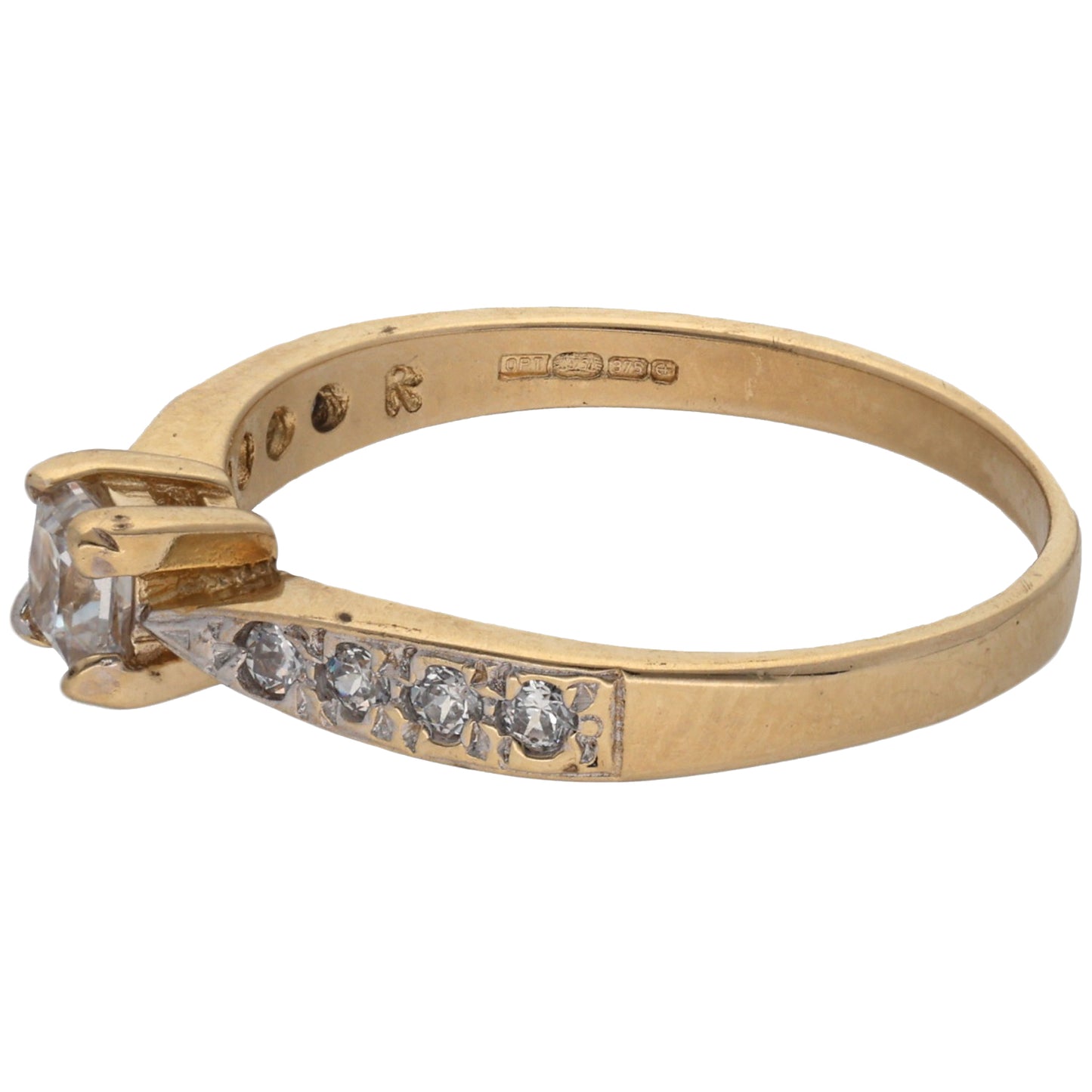 9ct Gold Cubic Zirconia Single Stone Ring With Accents Size R