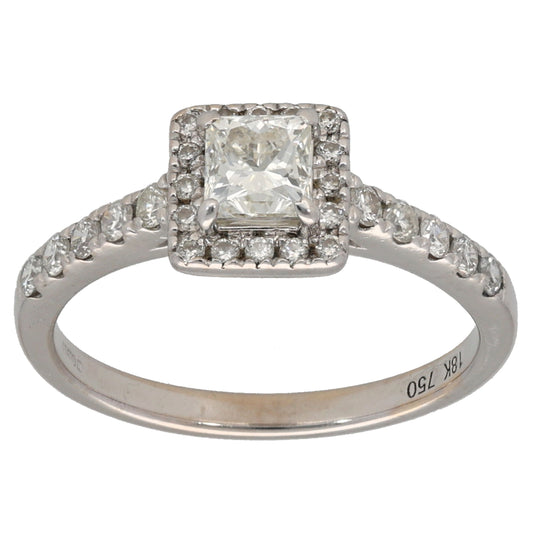 18ct White Gold 0.60ct Diamond Halo Ring Size L