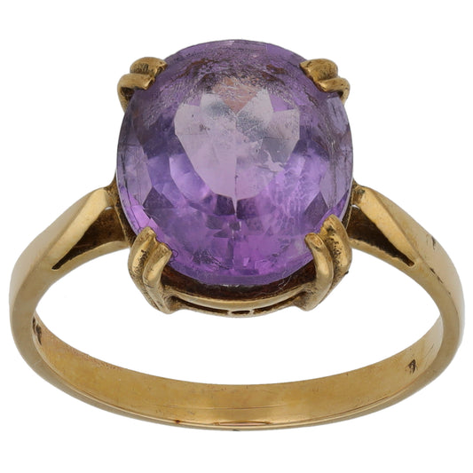 9ct Gold Amethyst Single Stone Ring Size M