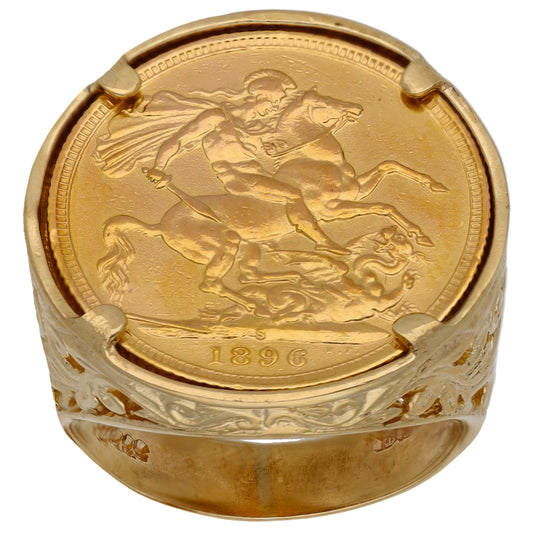 9ct Gold Full Sovereign Coin Ring Size S