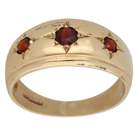 9ct Gold Garnet Three Stone Ring Size P