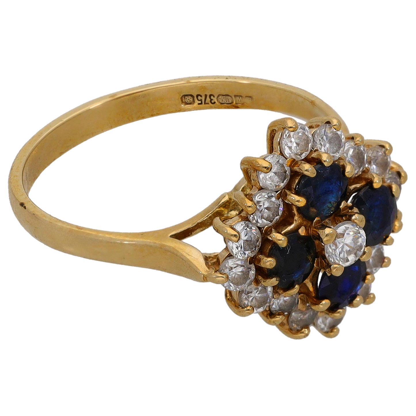 9ct Gold Sapphire & Cubic Zirconia Dress/Cocktail Ring Size L