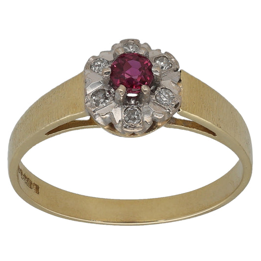 18ct Gold Ruby & 0.06ct Diamond Dress/Cocktail Ring Size O