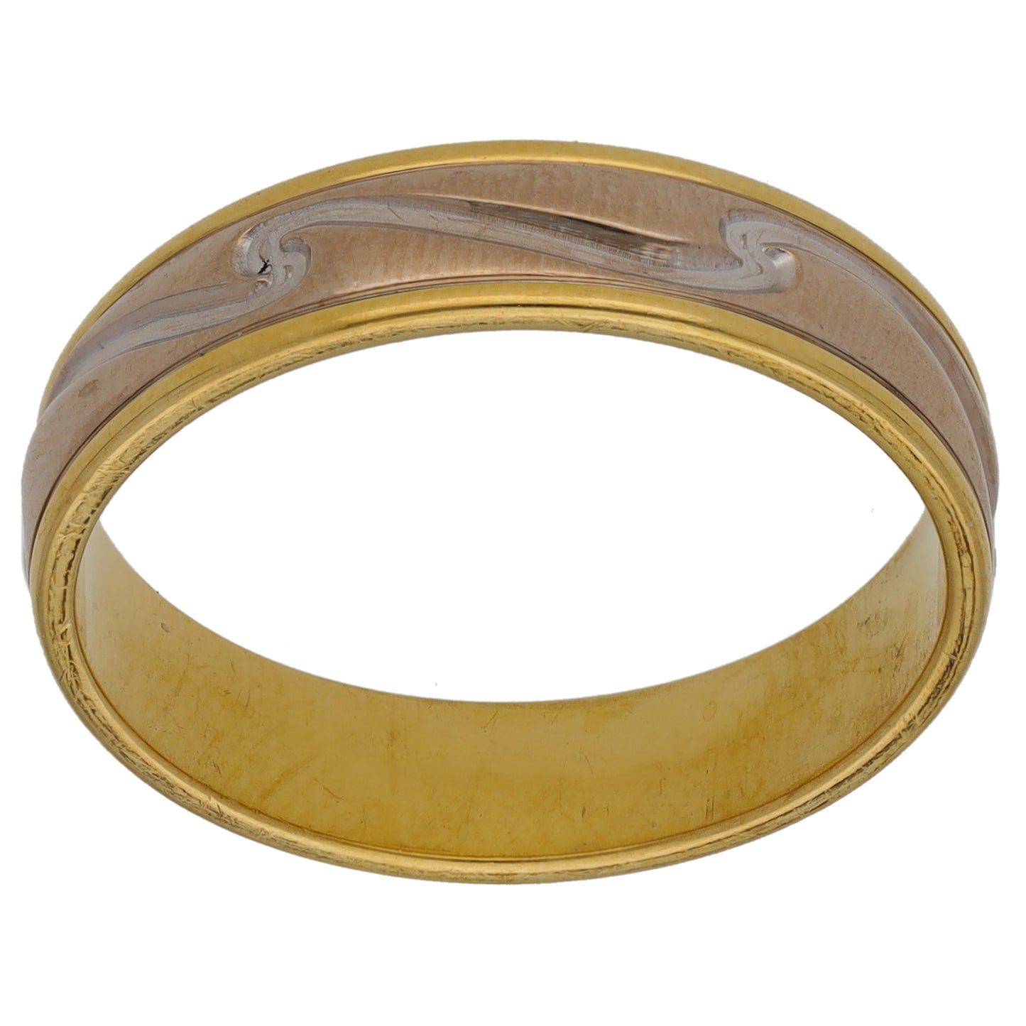 18ct Bi-Colour Gold Patterned Wedding Ring Size S