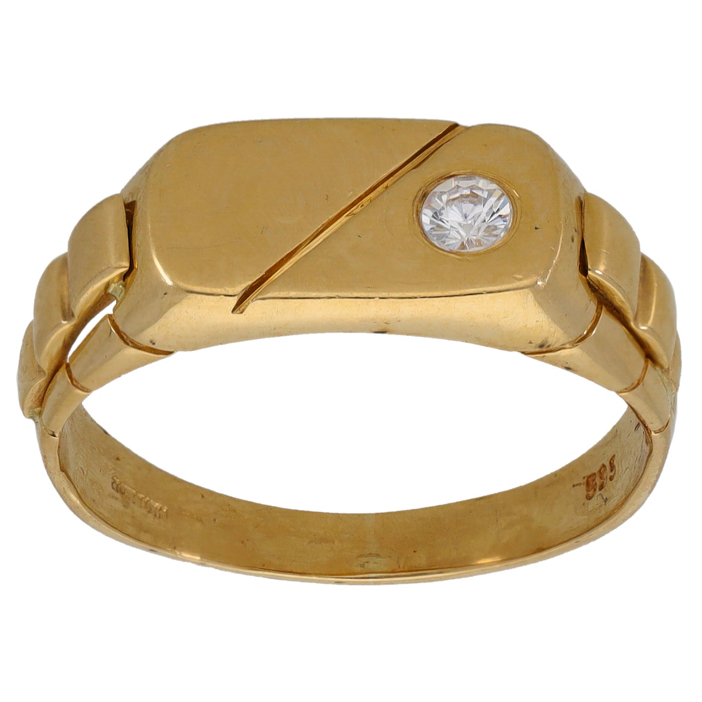 14ct Gold Cubic Zirconia Patterned Signet Ring Size T