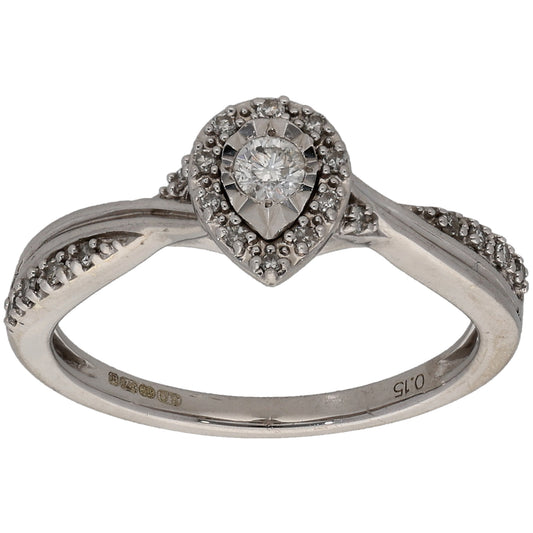 9ct White Gold 0.15ct Diamond Cluster Ring Size L