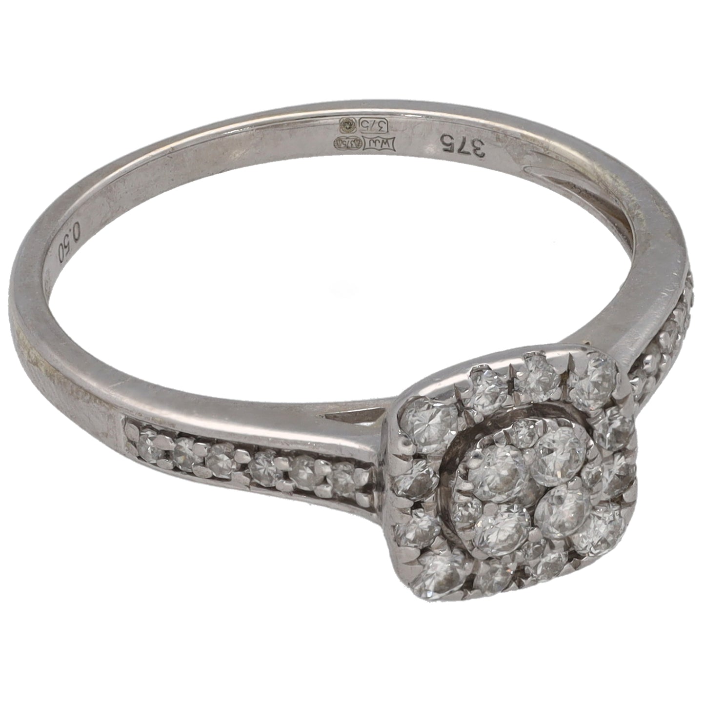 9ct White Gold 0.50ct Diamond Cluster Ring Size P