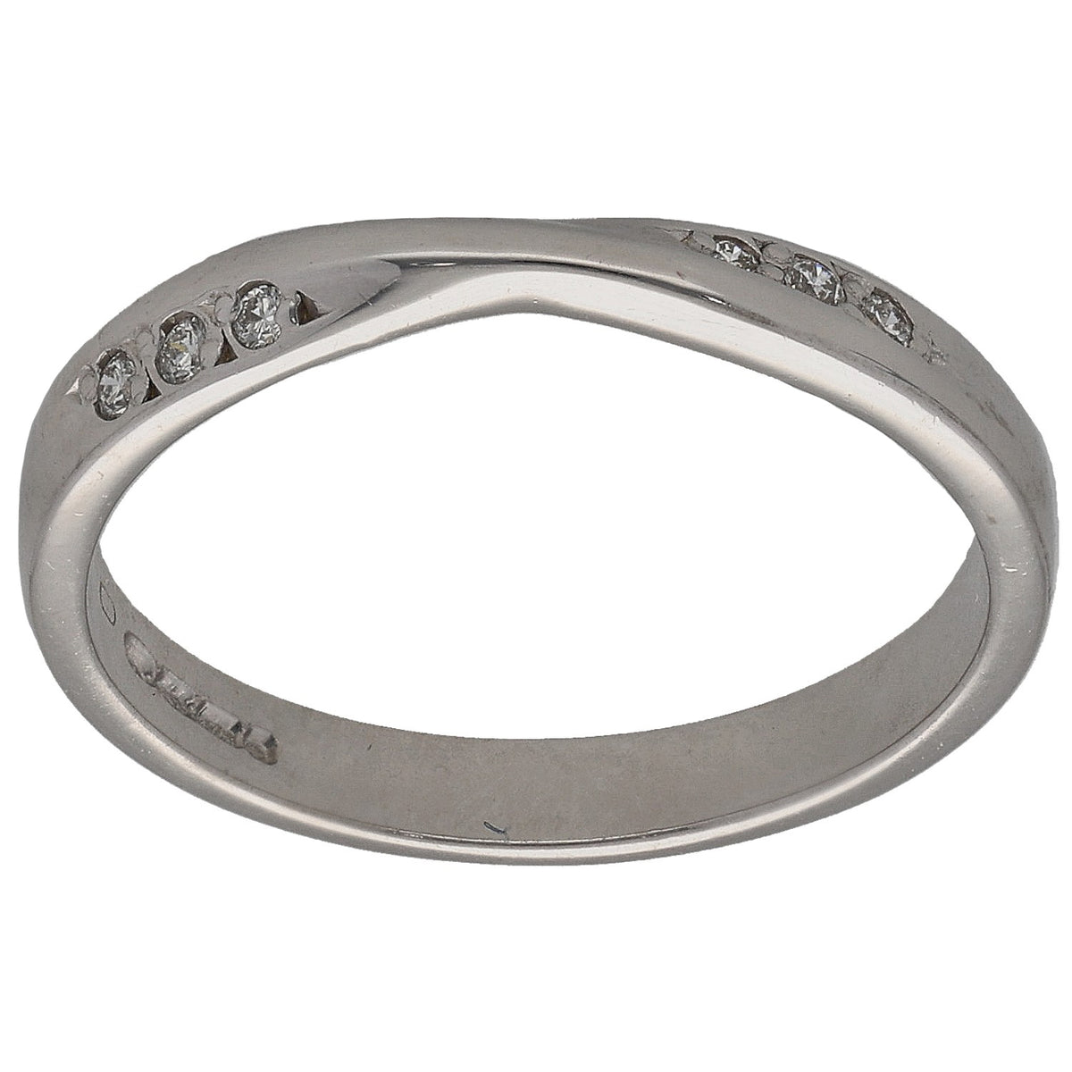 9ct white gold half-eternity ring with small round diamonds on the band