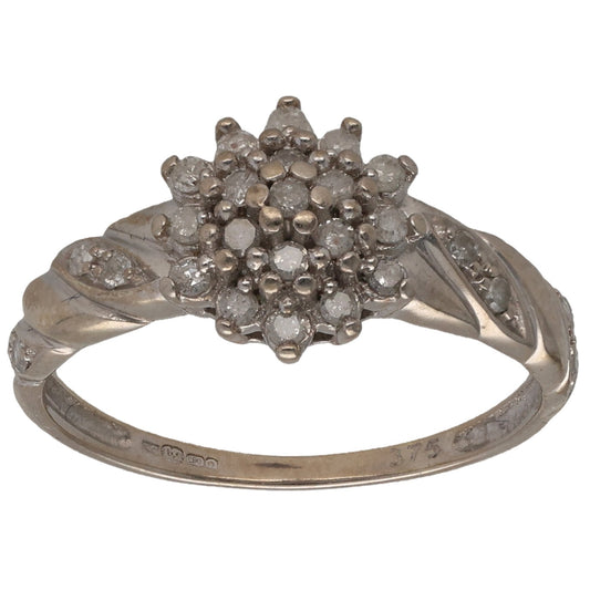 9ct White Gold 0.25ct Diamond Cluster Ring Size L