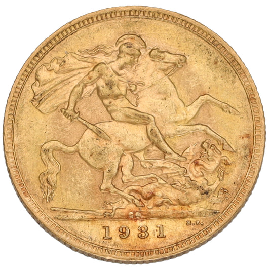 22ct Gold King George V Full Sovereign Coin 1931