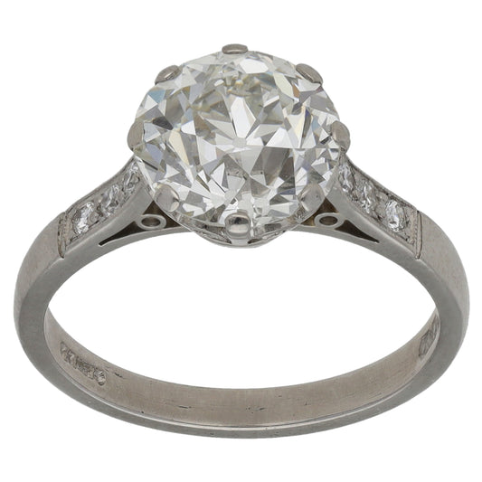Platinum 2.77ct Diamond Solitaire Ring With Accent Stones Size M