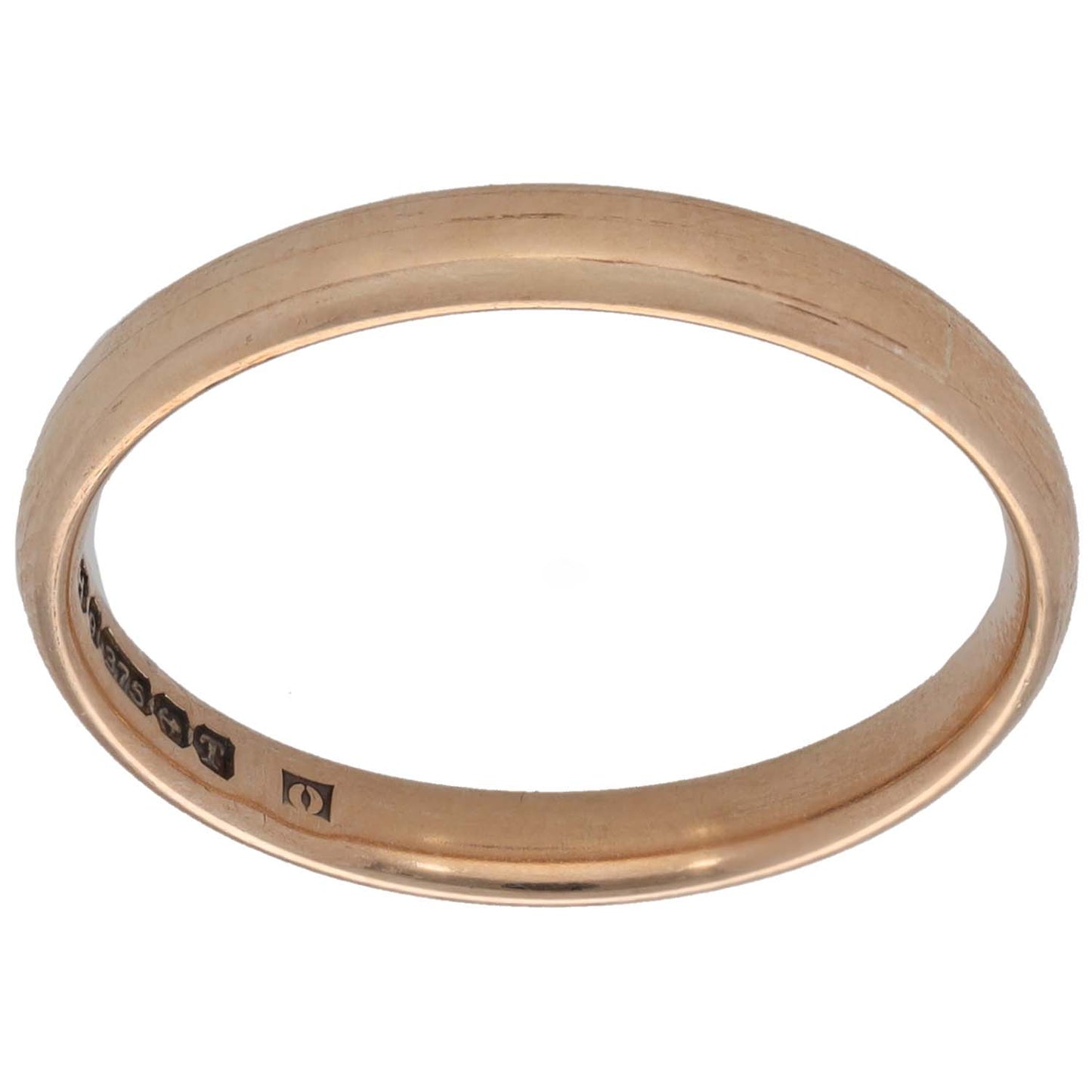 Plain 9ct gold wedding ring with smooth round profile