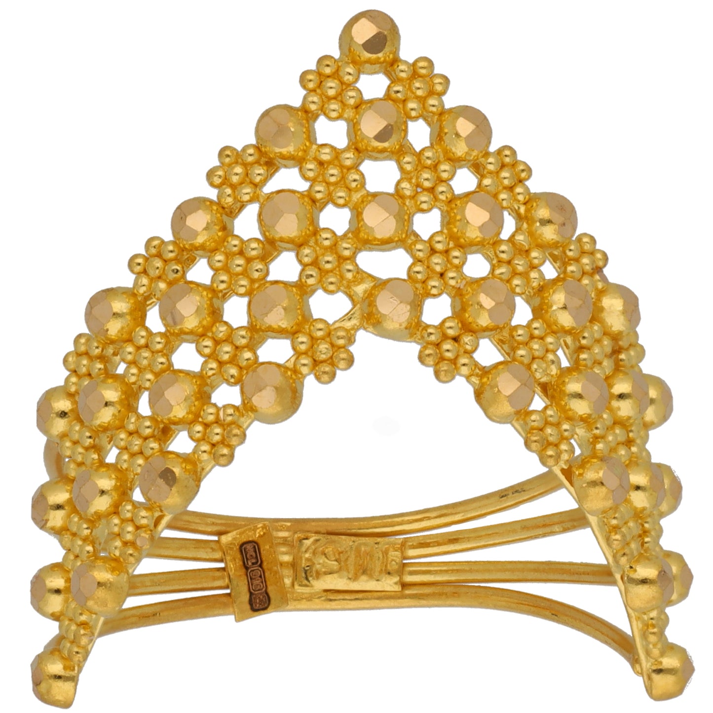 New 22ct Gold Bead Row V Ring