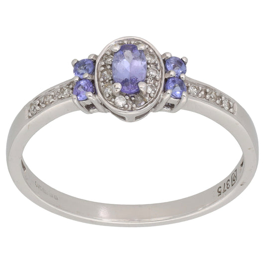 9ct White Gold 0.08ct Diamond & Tanzanite Dress/Cocktail Ring Size U