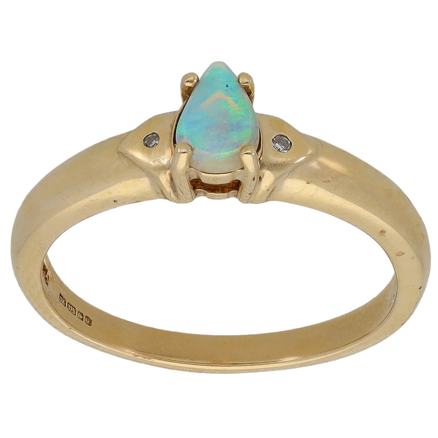 9ct Gold Opal & 0.01ct Diamond Dress/Cocktail Ring Size N