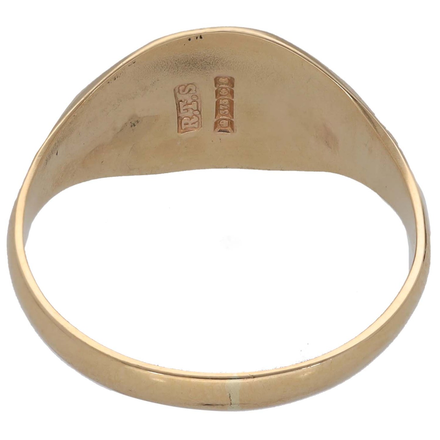 9ct gold signet ring, inside band with hallmarks
