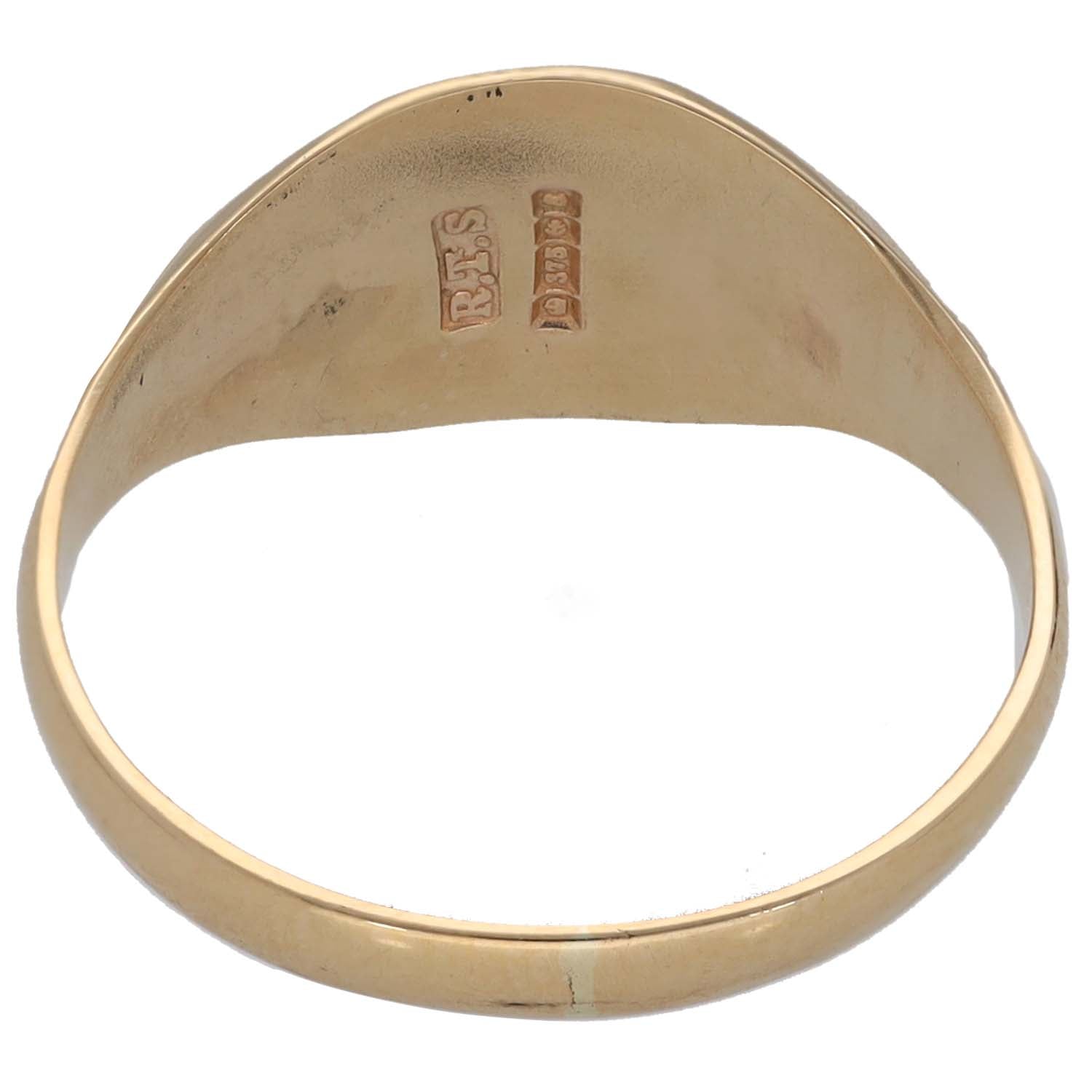 9ct gold signet ring, inside band with hallmarks