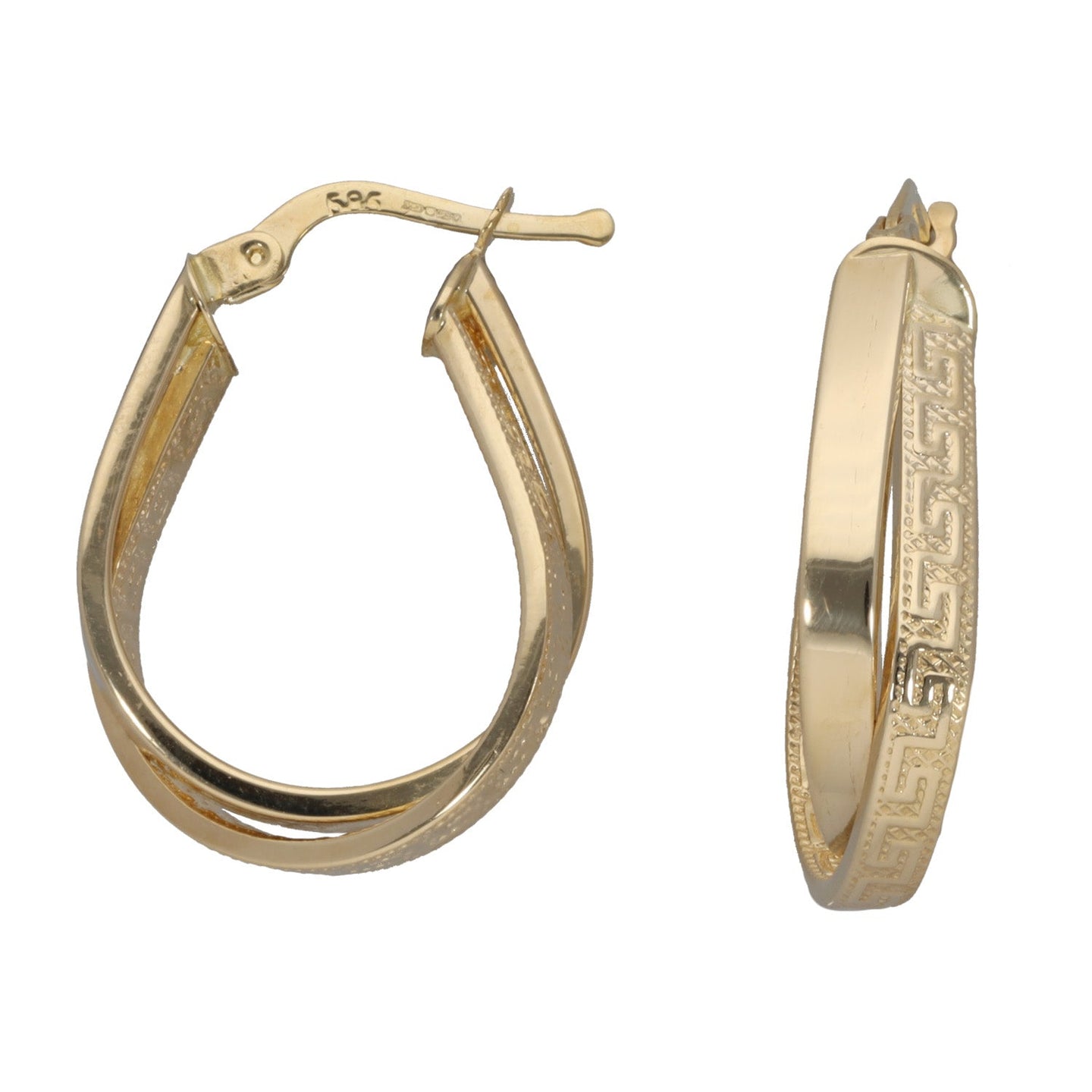 New 14ct Gold Greek Key Double Hoop Earrings