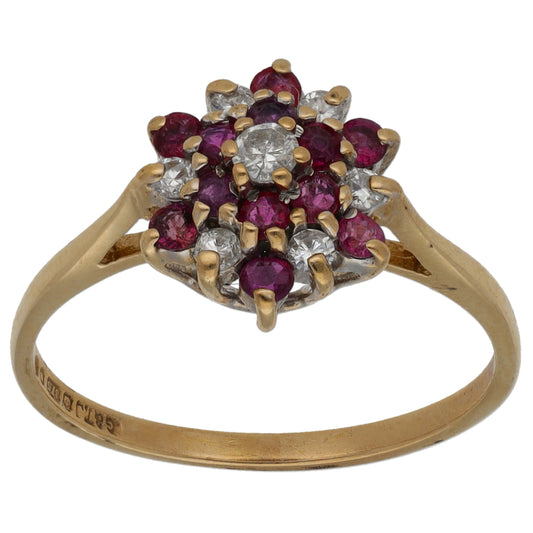 9ct Gold Ruby & 0.05ct Diamond Dress/Cocktail Ring Size M