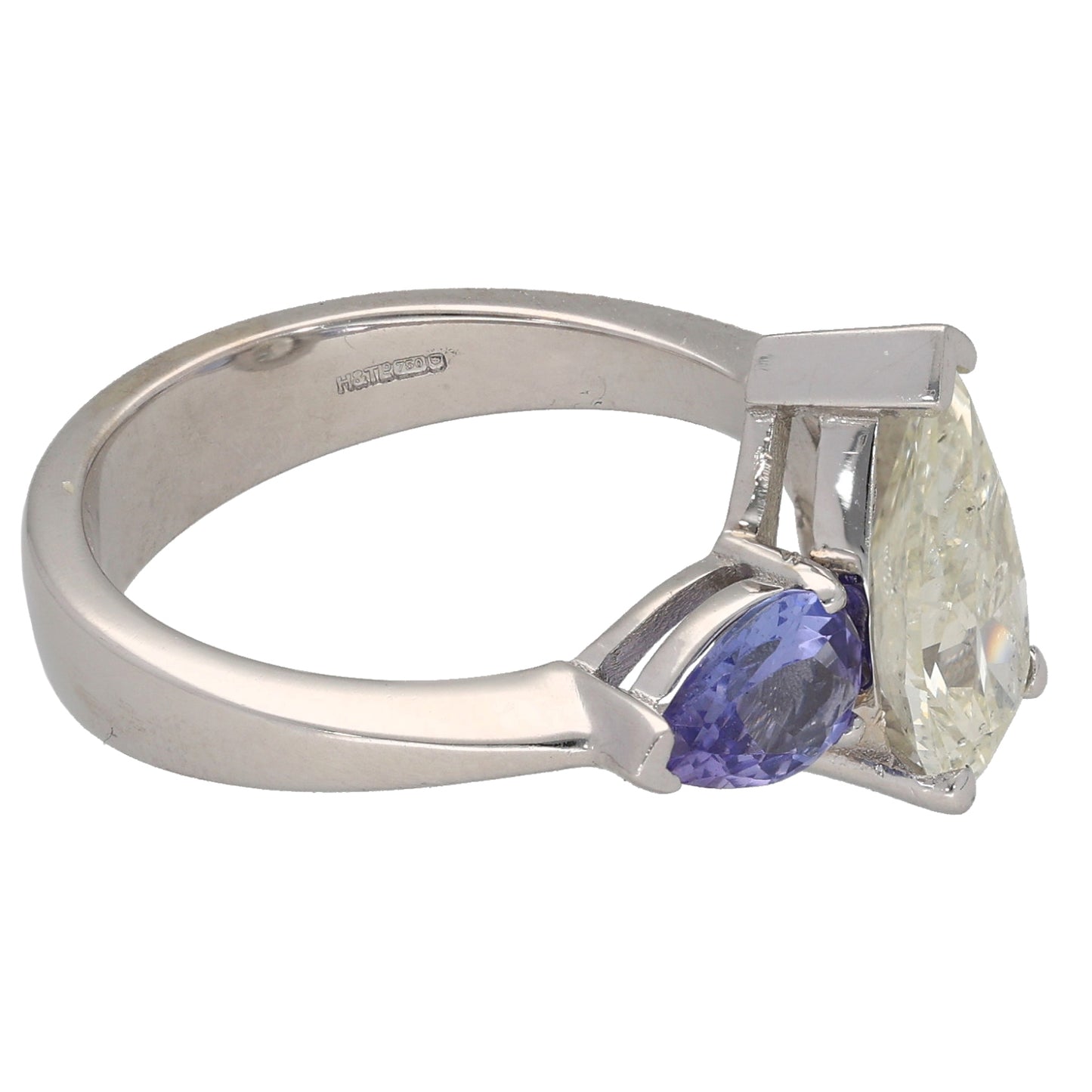 18ct White Gold 2.07ct Diamond & Tanzanite Trilogy Size N