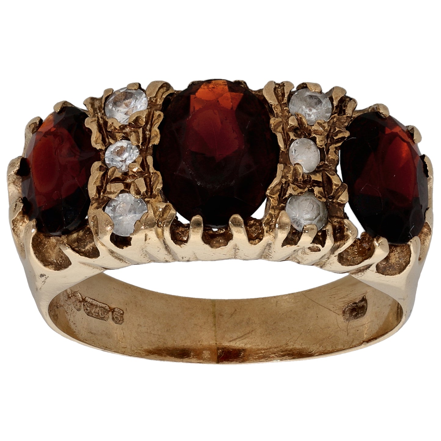 9ct Gold Garnet & Imitation Dress/Cocktail Ring Size O