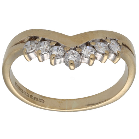 9ct Gold Cubic Zirconia Wishbone Ring Size L