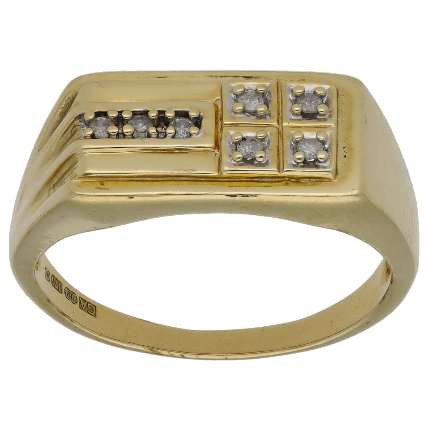 9ct Gold 0.07ct Diamond Patterned Signet Ring Size U