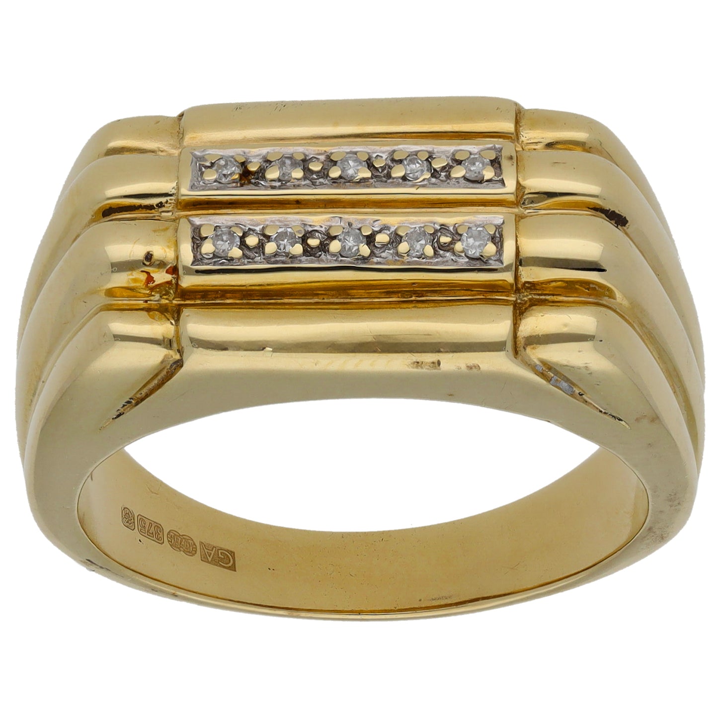 9ct Gold 0.05ct Diamond Patterned Signet Ring Size U
