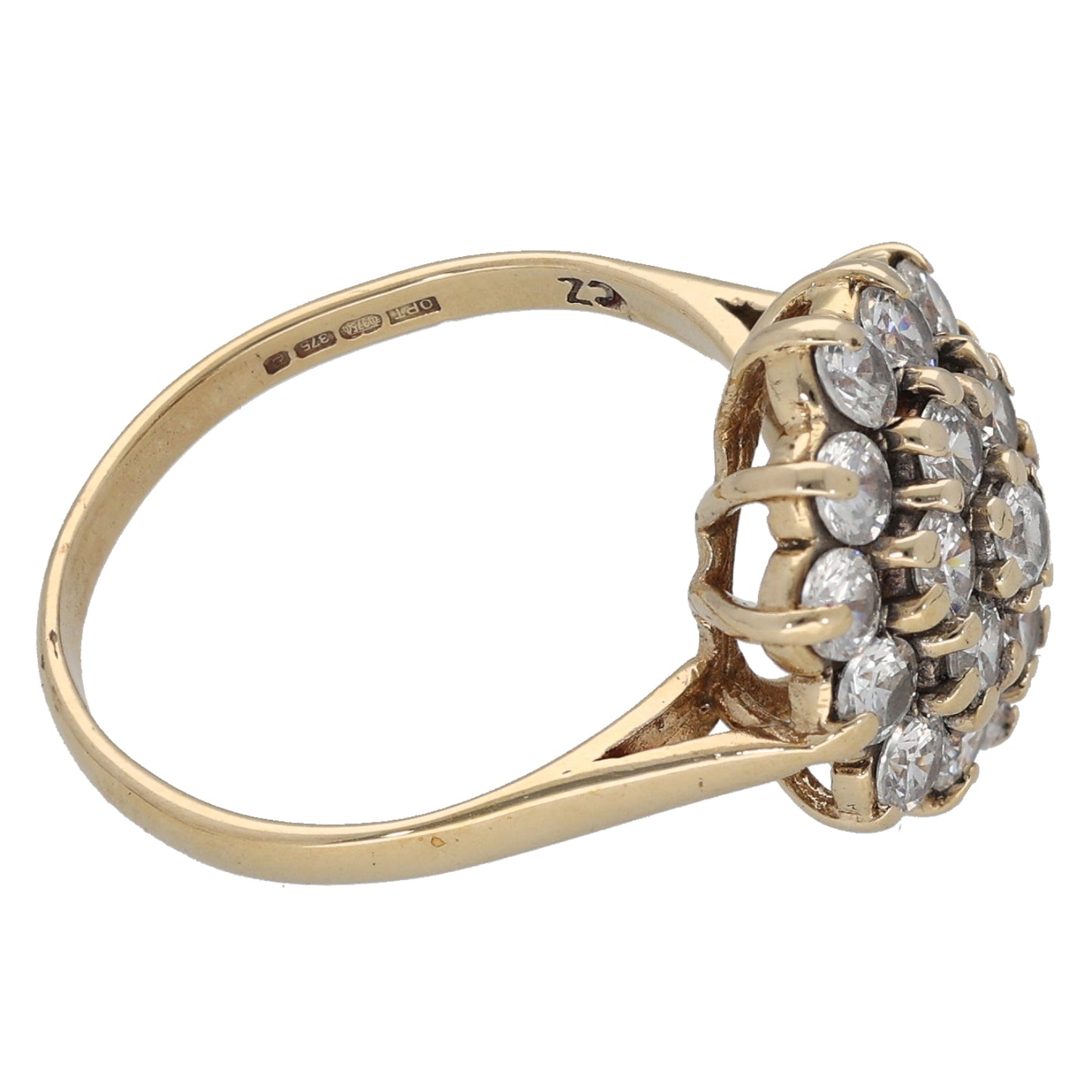 9ct Gold Cubic Zirconia Cluster Ring Size L