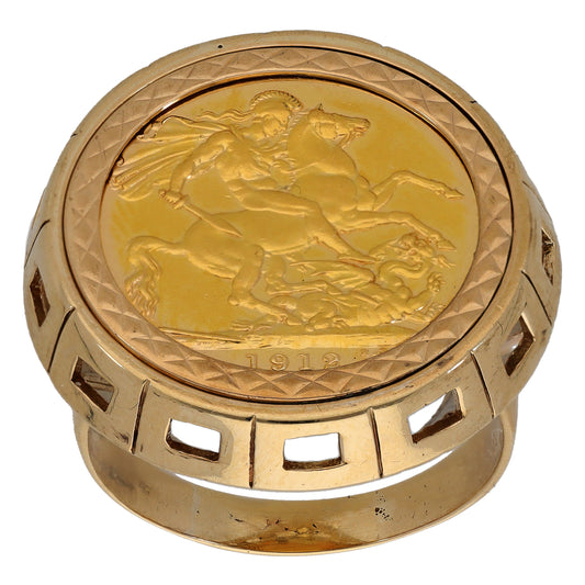 9ct Gold Full Sovereign Coin Ring Size X