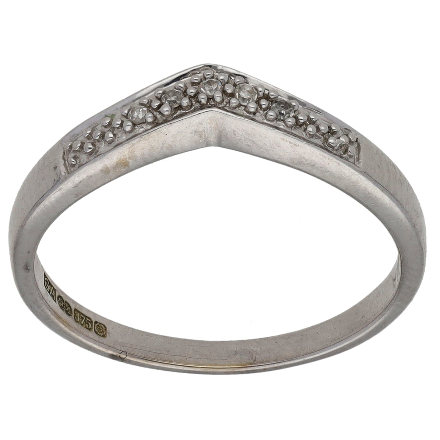 9ct White Gold 0.025ct Diamond Wishbone Ring Size O