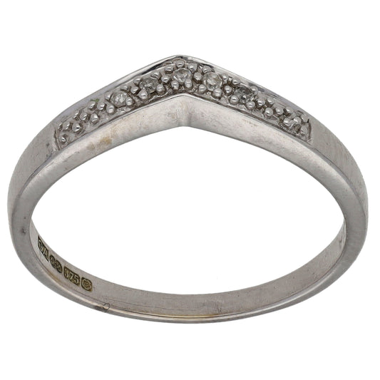 9ct White Gold 0.025ct Diamond Wishbone Ring Size O