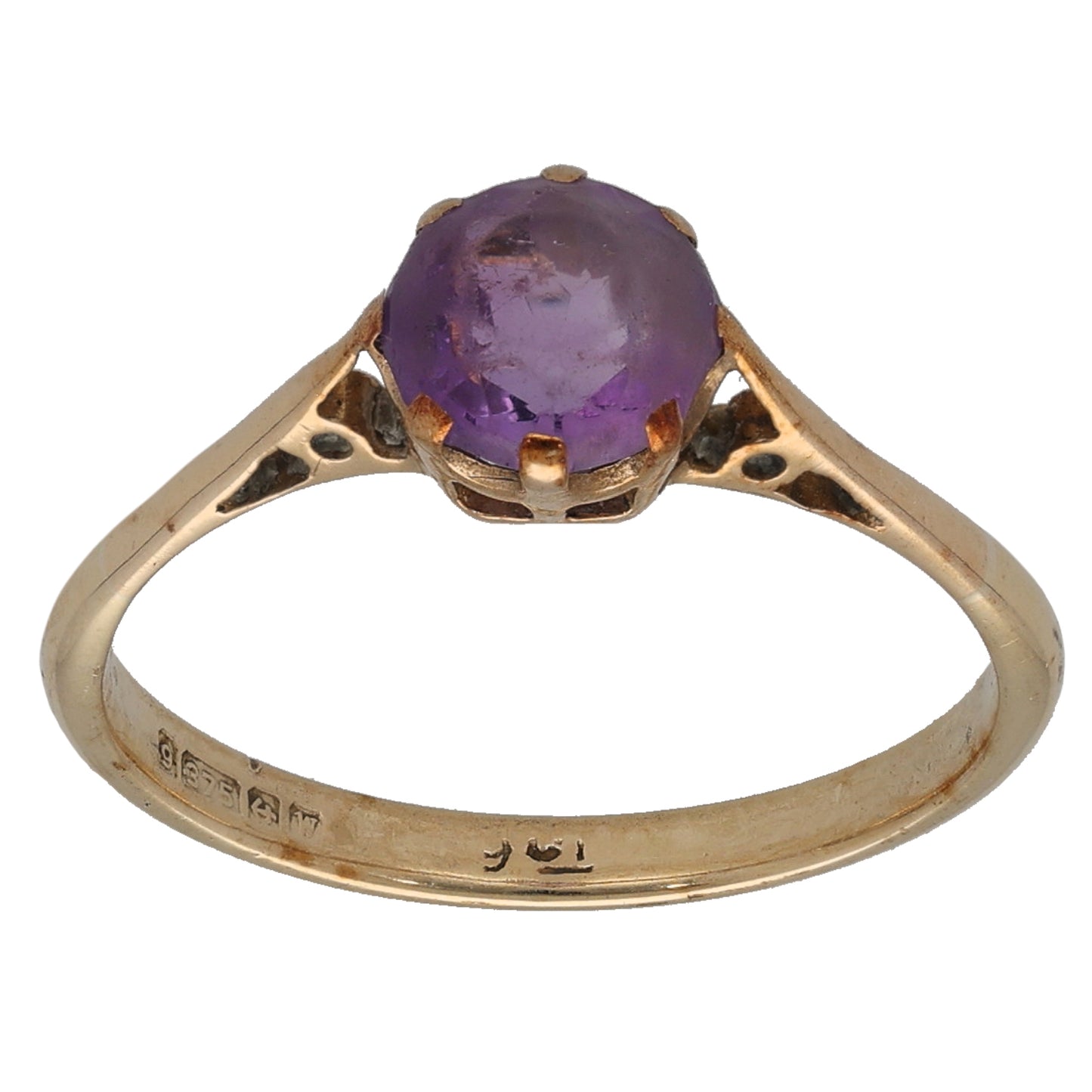 9ct Gold Amethyst Single Stone Ring Size N
