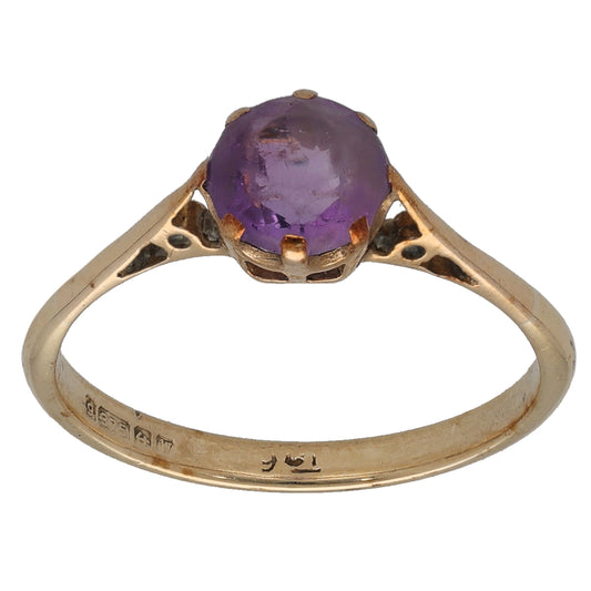 9ct Gold Amethyst Single Stone Ring Size N