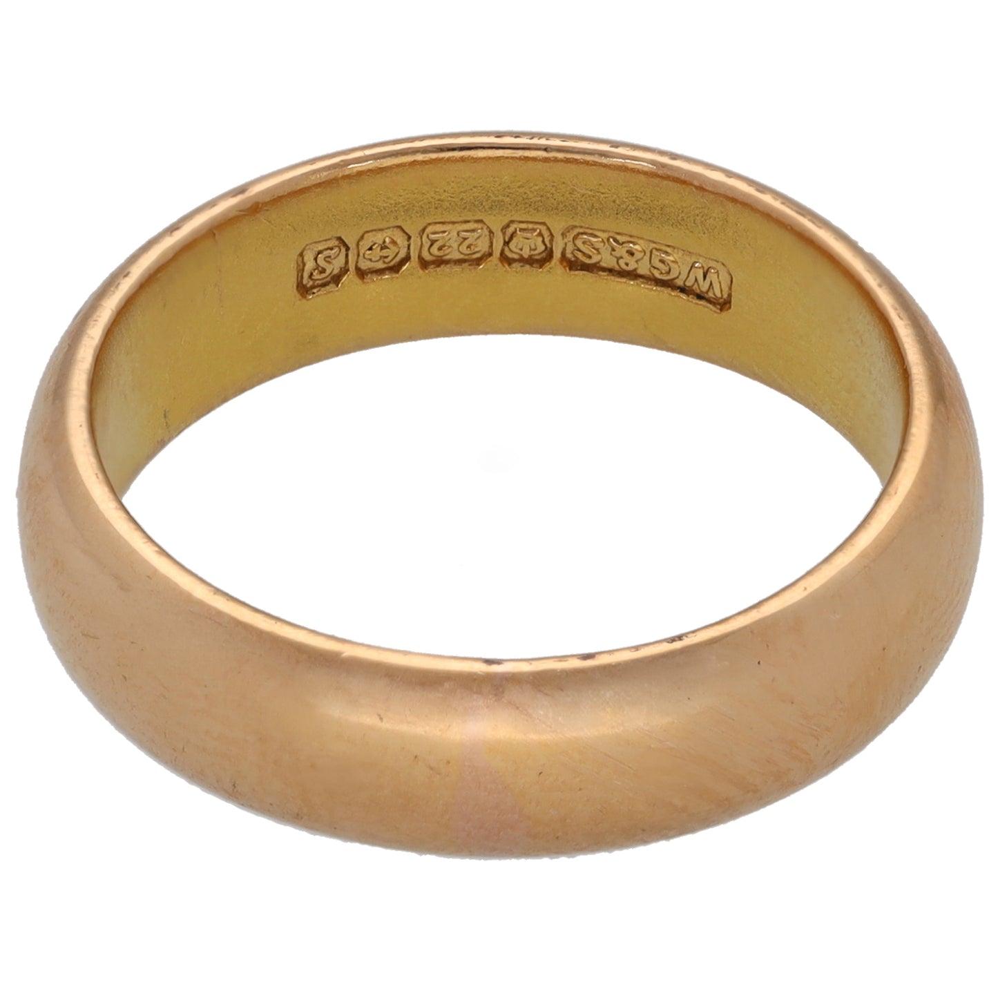 22ct gold wedding ring with interior hallmark on inner band
