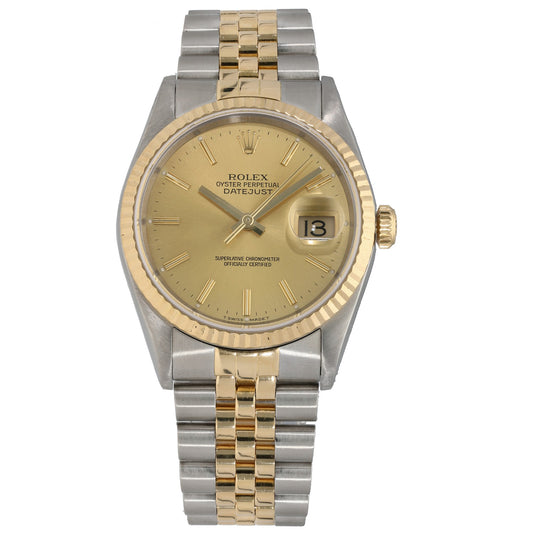 Rolex Datejust 16233 bi-colour watch with champagne dial and two-tone metal bracelet, 36mm