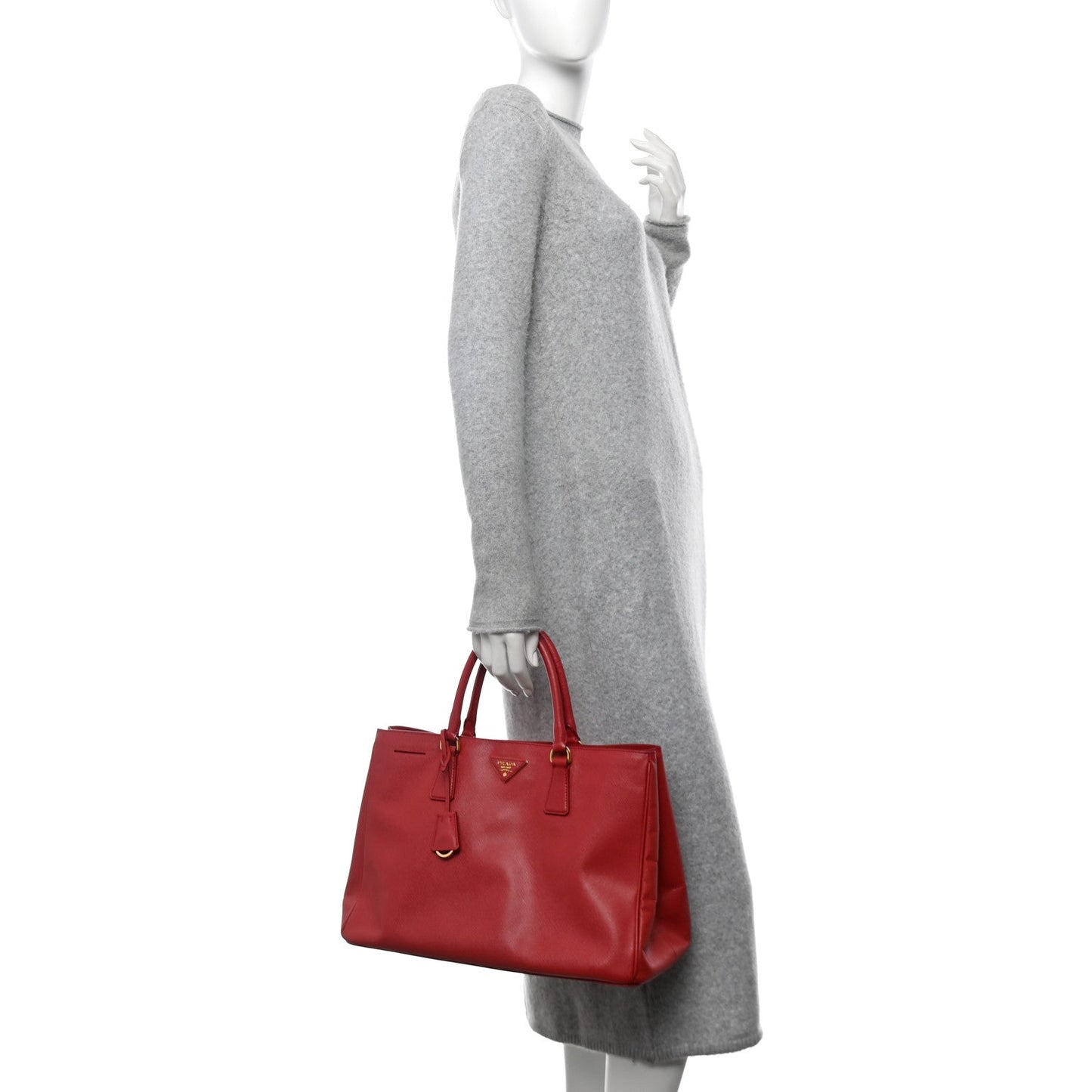 Prada Galleria Double Zip Tote Saffiano Leather Bag - Fuoco